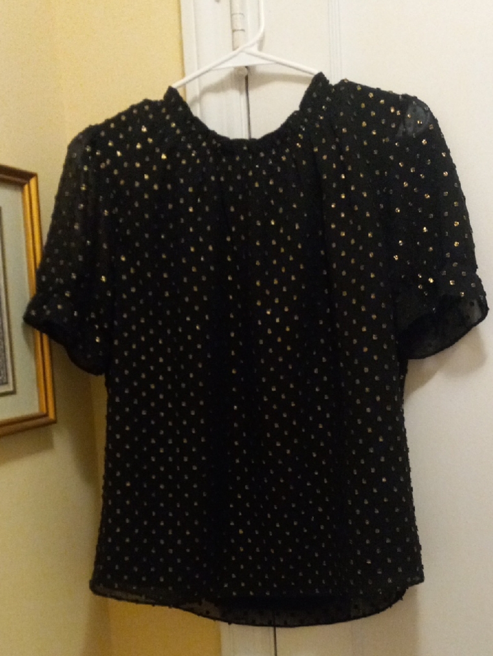 J. Crew Black Short-Sleeve Sequin Dot Blouse Great Condition